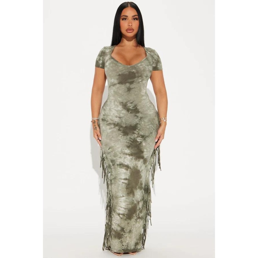 Fashion Nova Devin Tie Dye Maxi Dress Size Small Body Con Fringe Festival  NEW